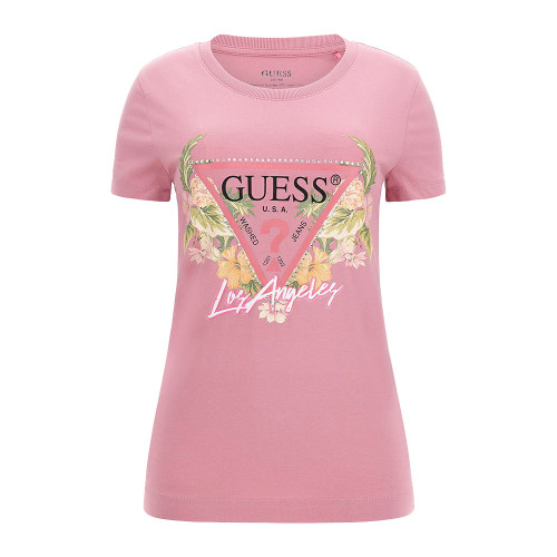 Guess Γυναικεία κοντομάνικη μπλούζα Triangle Flowers Tee